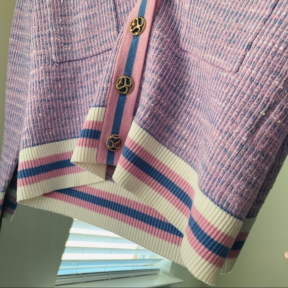 🍉Sandro Lyna Cropped Tweed Cardigan Lavender Purple Button Sweater Chanel Pink - Picture 5 of 12